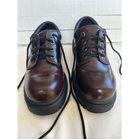 Skechers Men’s Oxblood Leather Lace-Up Shoes Size 9.5M – Chunky Sole, Vintage Y2 - Picture 1 of 8